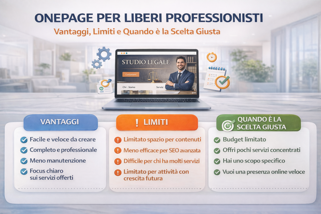 Sito Onepage per Liberi Professionisti: Vantaggi, Limiti e Quando è la Scelta Giusta