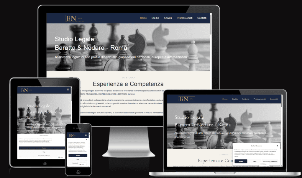 Sito web studio legale BNlegal Roma - homepage multilingua italiano inglese